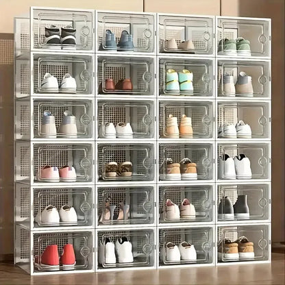 24pcs Large Stackable Plastic Shoe Storage Boxes Dustproof Transparent Display Cabinet for Men/Women Sports Shoes Boots Hat Orga