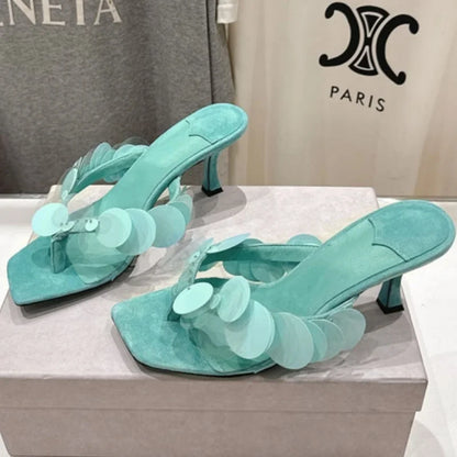 Aqua Green Suede Sandals For Women Shoes High Heels Zapatos Pumps Wedding Party Mules Open Toe Slippers Beach Summer flip flops