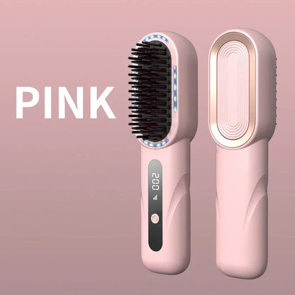 Electric LCD Usb Ceramic Heating Straight Hair Comb Wireless Portable Negative Ion Styling Tool Rechargeable Straightening Brush