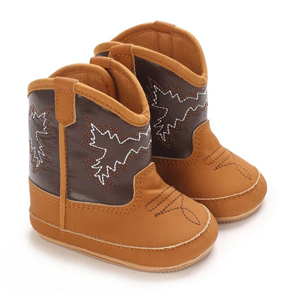 Western Cowboy Princess Baby Boots 0-18M Infant Pre-Walker Shoes Soft Sole Embroidered Footwear for Newborn Girls