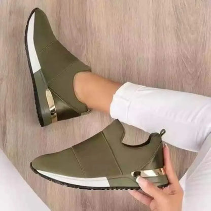Fashion Women Sock Sneakers No Laces Slip On Platform Shoes Luxury Gold Trim Hidden Wedge Comfort Daily Casual Running Trainers