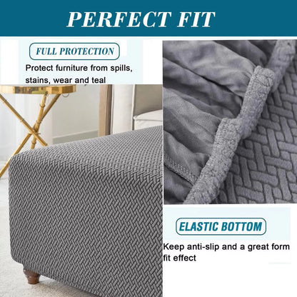T-Shape Jacquard Square Stool Cover Ottoman Stool Cover Elastic Sofa Footrest Slipcovers for Living Room Office Home Decor
