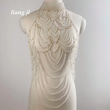 Sexy Accessories Women Bikini Pearl Chest chain Body Chain Jewelry Totally Hand-made Bra Fringed For Beach Nightclub Waist Chain