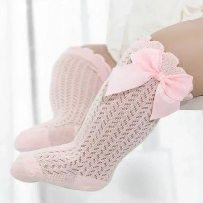0-36m Baby Girl Socks Toddler Big Bow Cotton Summer Mesh Infant Knee