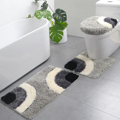 European Style Flocking Floor Mat, Household Bathroom Water Absorption and Anti Slip Mat Combination Set of Three Pieces