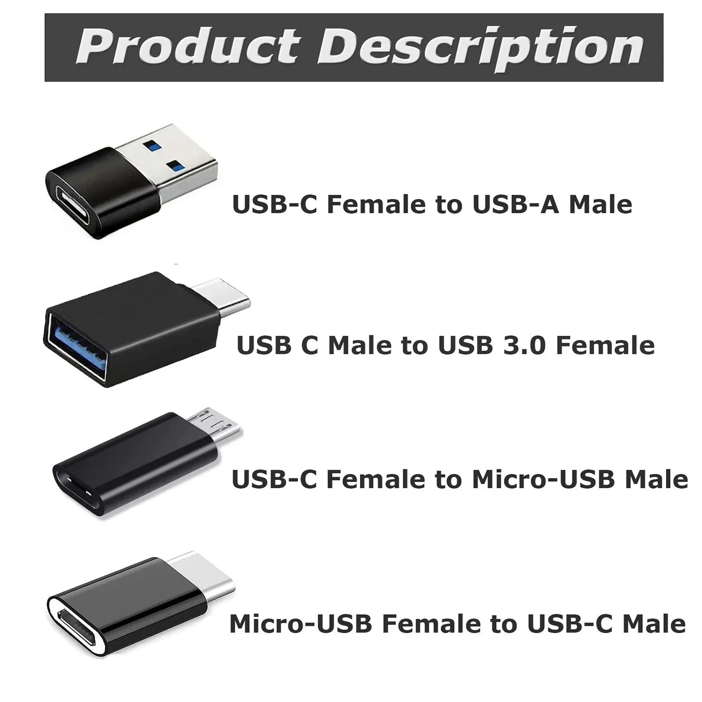 8pcs USB to USB C Adapter, USB Type C Female to USB Adapter, Micro USB to USB C Female Male Converter Connector, for Laptop Car