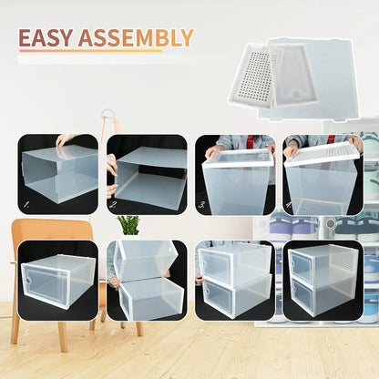 24pcs Large Stackable Plastic Shoe Storage Boxes Dustproof Transparent Display Cabinet for Men/Women Sports Shoes Boots Hat Orga