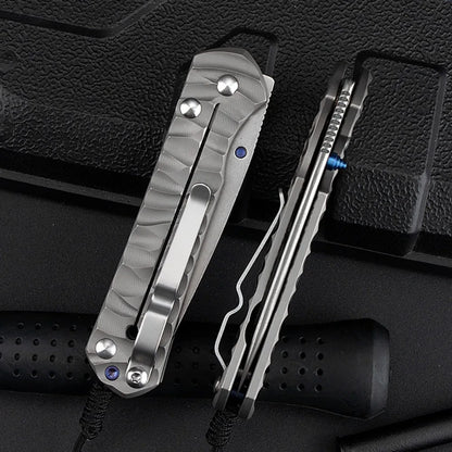 New Style Outdoor Pocket Folding Knife Damascus Steel Blade Titanium Alloy Handle Portable Knives Peeling Tool Jungle Knives