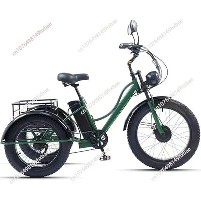 Electric Bike For Man 24-Inch 750W 48V Three Wheeled Electric Vehicle Fat Tire Pedal Powerful Electric Tricycle For Adults Elder