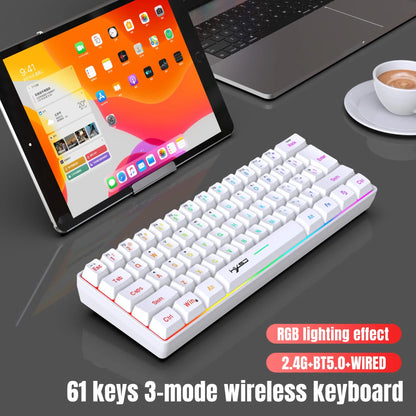Wireless Bluetooth Keyboard and Mouse Combo, 60% Compact Design, 2.4GHz, White Gamer Set for PC