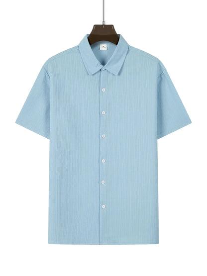 Shirt  Hawaiian Shirt Short Sleeve Cardigan Striped Lapel Solid Color All-match Breathable Quick Drying Men's Casual Shirt