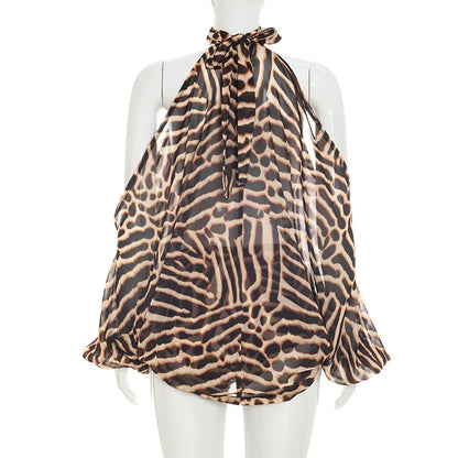 Leopard Print 2 Piece Short Set Women Club Party Outfit Summer Halter Off Shoulder Top Shirt Shorts Matching Sets Beach Vacation