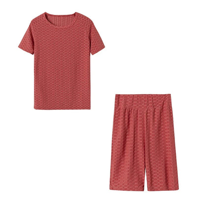 2024 New Summer Round-neck Solid Color Short-sleeved Two-piece Yoga Shorts Women's Sports Suit