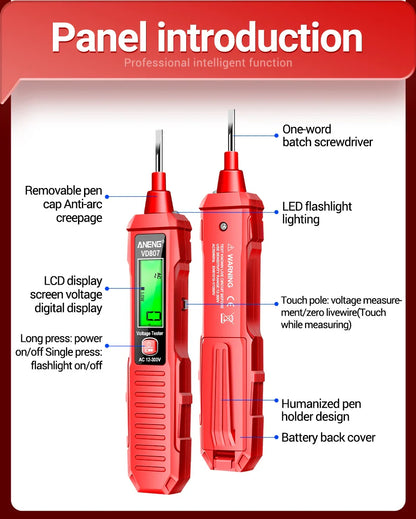 ANENG VD807 One-word Induction Portable 50/60Hz Smart Electric Pen Tester NCV Sensor AC 12-300V Non-contact Wire Detector Tools