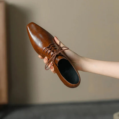 NEW Spring/Autumn Women Pumps Square Toe Chunky Heel Shoes Concise Split Leather Shoes for Women Lace-up Handmade Women Shoes