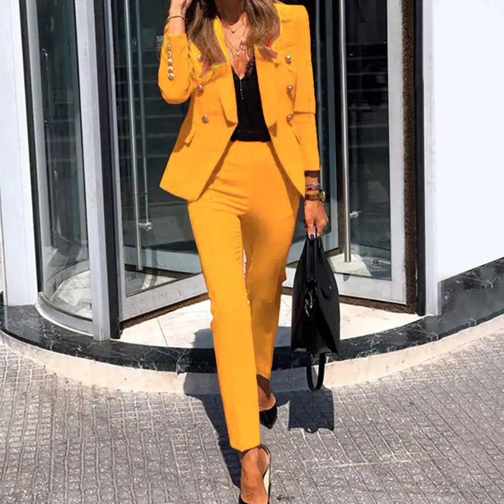 2 Piece Business Set Women's Dressy Long Sleeve Blazer and Pencil Pant