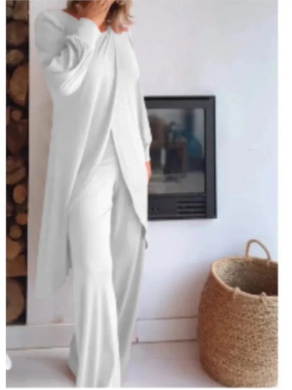 Casual Long Sleeve Tshirt Pants Set Office Lady Spring Summer Elegant Fashion Solid Tops Pants Two Piece Set Women 2024 Outfit