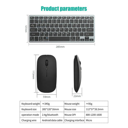 Wireless Keyboard Mouse Combo, Bluetooth 5.0 & 2.4G Dual Mode Rechargeable Gray Set for Notebook Laptop