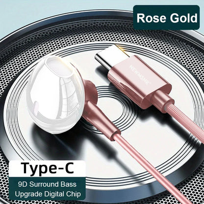 Type C&3.5mm Headphones HiFi Bass Stereo Volume Control Headset In HD Mic Wired Earbuds For IPhone15-17/Samsung Series Earphones
