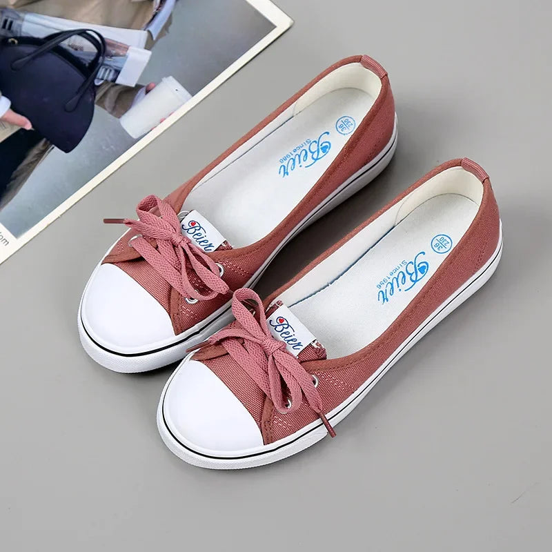 2026 New Women Shoes Fashion Canvas Shallow Casual Shoes for Woman Comfort Lace Flat Bottom Sneaker Designer Shoes Zapatos Mujer