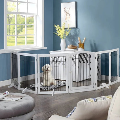 Wooden Pet Fence Dog Fence Freely Combinable Pet Isolation Door Indoor Foldable Dog Cage for Small and Medium Dogs Pet Supplies