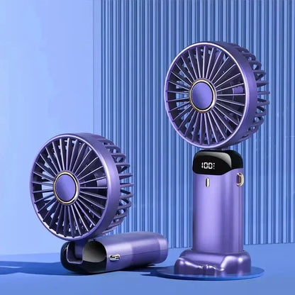 USB Handheld Mini Fan Foldable Portable Neck Hanging Fans 5 Speed USB Rechargeable Fan with Phone Stand and Display Screen