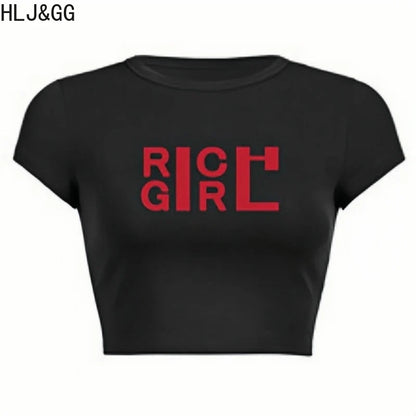 HLJ&GG Y2K Fashion Letter Print Slim Top Two Piece Sets Women O Neck Short Sleeve Crop Tshirts And Leopard Print Pants Outfits