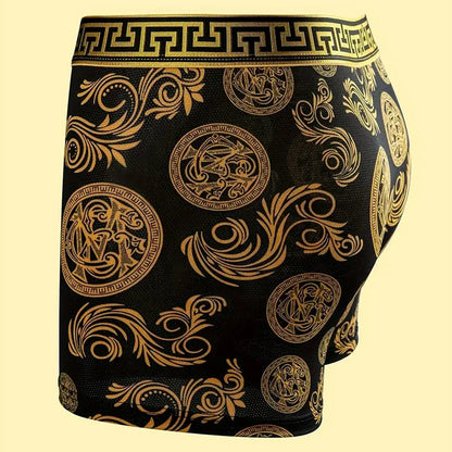 5Pcs Luxury Black Gold Printed Men's Underwear Casual And Comfortable Sports Underwear Men's Breathable Underwear