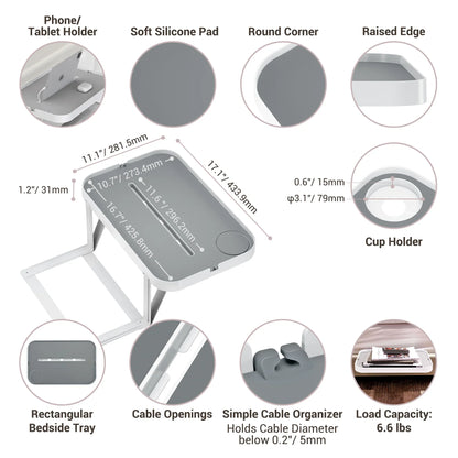 Bedside Shelf for Bed Bedside Storage Tray for Bedroom Accessories Detachable Organizer Bedside Tray Table Tablet / Phone Holdel