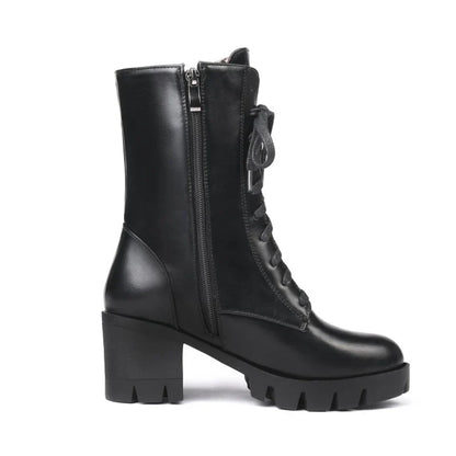 SIMLOVEYO Rubber Lace Up Black Autumn Chunky Boots big size 46 Ankle Boots Women Platform Shoes Ladies shoes women shoes Hot