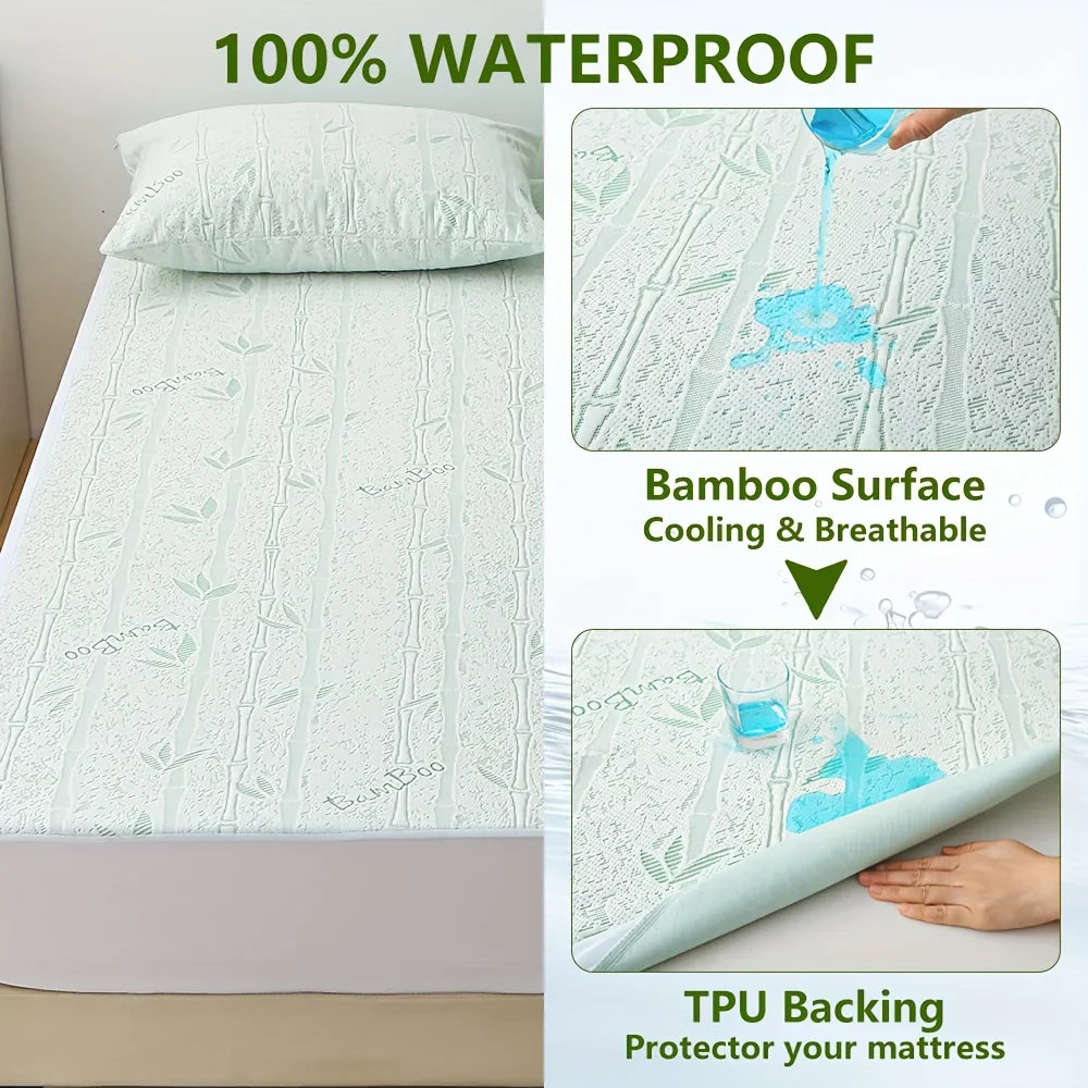 1p Cooling Bamboo Fiber Fitted Sheet, Breathable Mattress Protector