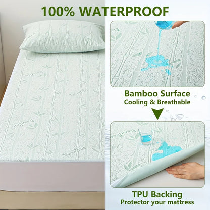 1p Cooling Bamboo Fiber Fitted Sheet, Breathable Mattress Protector