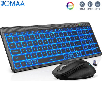 JOMAA Bluetooth USB Wireless Keyboard Mouse Set for Computer Laptop Tablet Colors Backlit Keyboard Set for Windows Macos