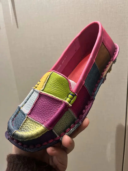 Birkuir Retro Mixed Colors Flats Women Shoes Soft Soles Loafers Shoes Genuine Leather Slip On Luxury Casual size 41 42 Shoes