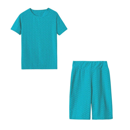 2024 New Summer Round-neck Solid Color Short-sleeved Two-piece Yoga Shorts Women's Sports Suit