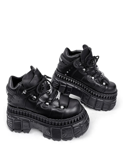 2025 Woman Sneakers New Punk Style Women Shoes Gothic Ankle Rock Boots Lace-up Heel Height Platform Shoes Woman Metal Decor