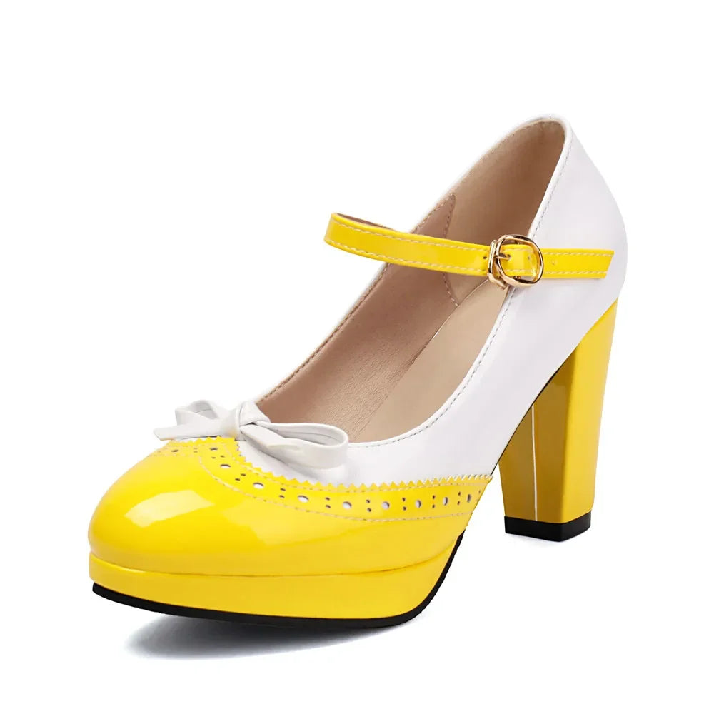 Women Shoes Sweet Candy Color Patent Leather Mary Jane Chunky Heel Ankle Strap Pumps Party Cosplay Uniform Paty Wedding Dress