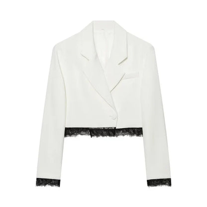 zoci Lace Short Blazers for Women's Suit Summer Blazer Set 2 Piece Woman Shoulder Pad Women's Tailoring Blazers Bermuda Shorts