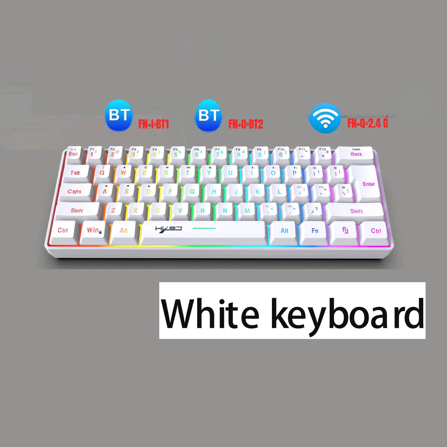 Wireless Bluetooth Keyboard and Mouse Combo, 60% Compact Design, 2.4GHz, White Gamer Set for PC