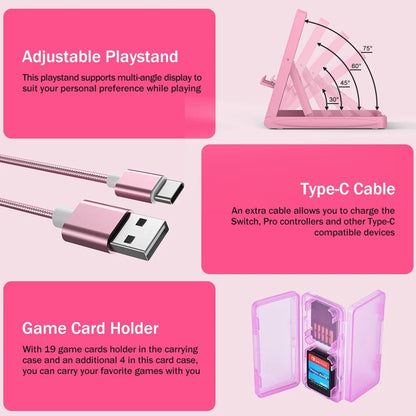 Switch Storage Bag 16 in 1 Switch Console Accessory With Switch Carry Case, Protective Case, Screen Protector Adjustable Stand