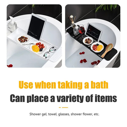 Multi-Function Bathtub Accessories: Retractable Bath Shelf, Tub Storage Rack, Towel Organizer for Bathroom