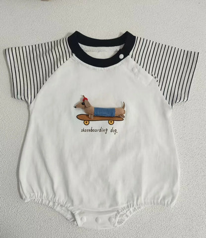 New Summer Newborn Baby Cotton Bodysuit Striped Short Sleeves Onesie 0-2Y Infant Cartoon Baby Boys Girls Jumpsuit