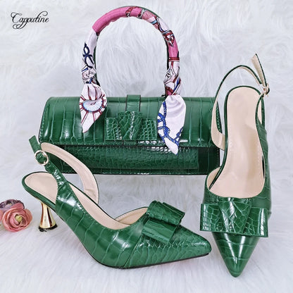 Green Women Shoes And Bag Set African Ladies High Heels Pumps Match With Handbag Sandals Clutch Escarpins Femmes Sandales YM2302