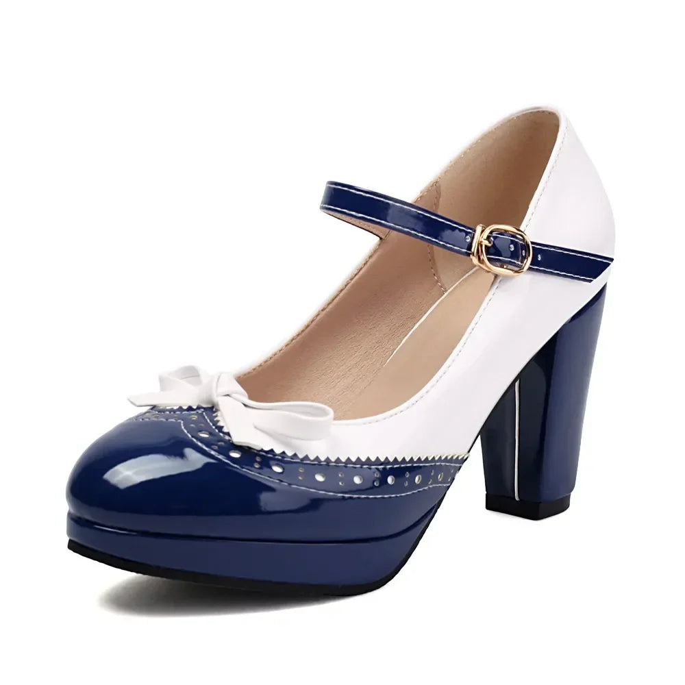 Women Shoes Sweet Candy Color Patent Leather Mary Jane Chunky Heel Ankle Strap Pumps Party Cosplay Uniform Paty Wedding Dress