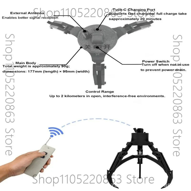 Drone Mechanical Claw Hook Grabber Air Release Payload Dropper Remote Control Intelligent Pick Up Drop Device Fishing Rescue Kit
