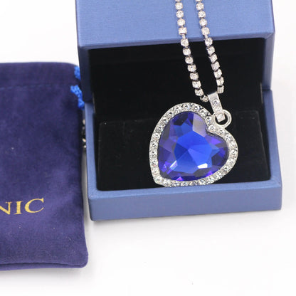 Titanic Heart of Ocean Blue Heart Love Forever Pendant Necklace + Velvet Bag