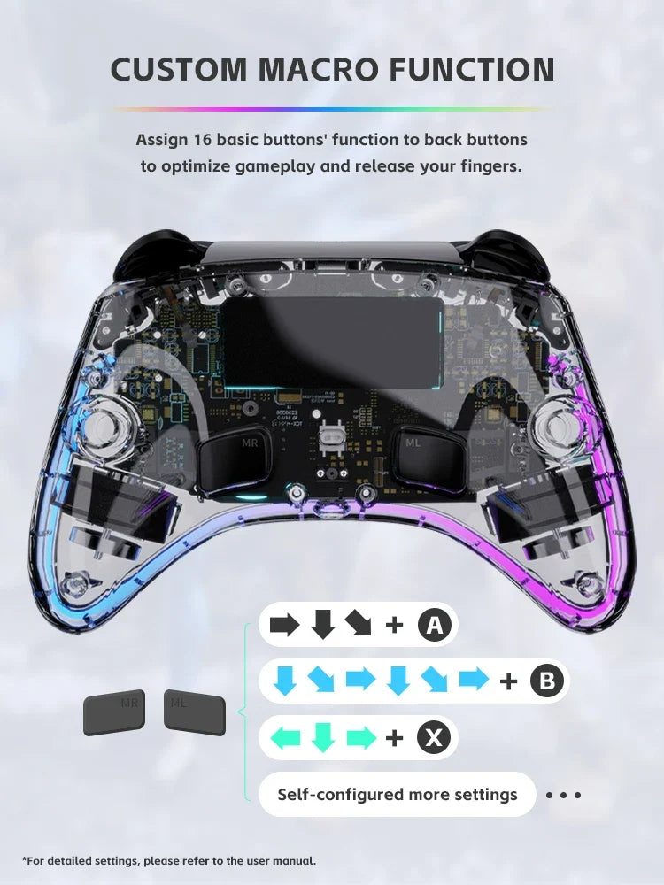 DATA FROG Transparent Wireless Game Controller RGB LED Gamepad With Audio Jack For Switch OLED PC Steam Deck Android Phone