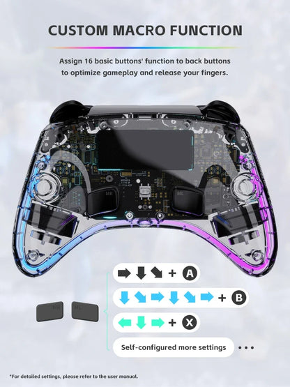 DATA FROG Transparent Wireless Game Controller RGB LED Gamepad With Audio Jack For Switch OLED PC Steam Deck Android Phone