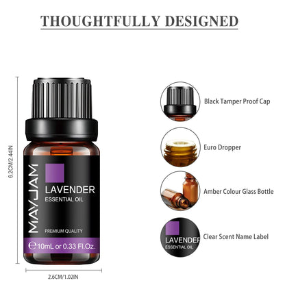 MAYJAM 10ML Essential Oil Lavender Jasmine Eucalyptus Vanilla Sandalwood Bergamot Rosemary Citronella Cinnamon Fragrance Oil