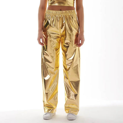 Red Women's Fashion Aurora Laser Gradual Change High Waist Straight Pants, Blue Thin Female Stretch Trousers, 2025 New